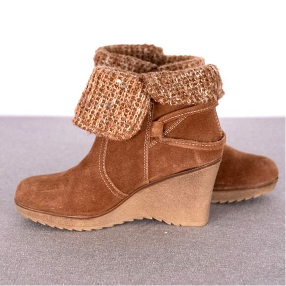 Bjorndal Brown Suede Leather Lilly Boot Booties Women's Size 7 Sweater Top Wedge - Picture 2 of 8